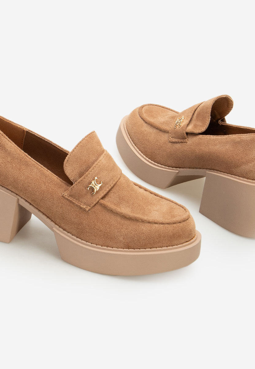 Mocasini cu toc Kerena camel