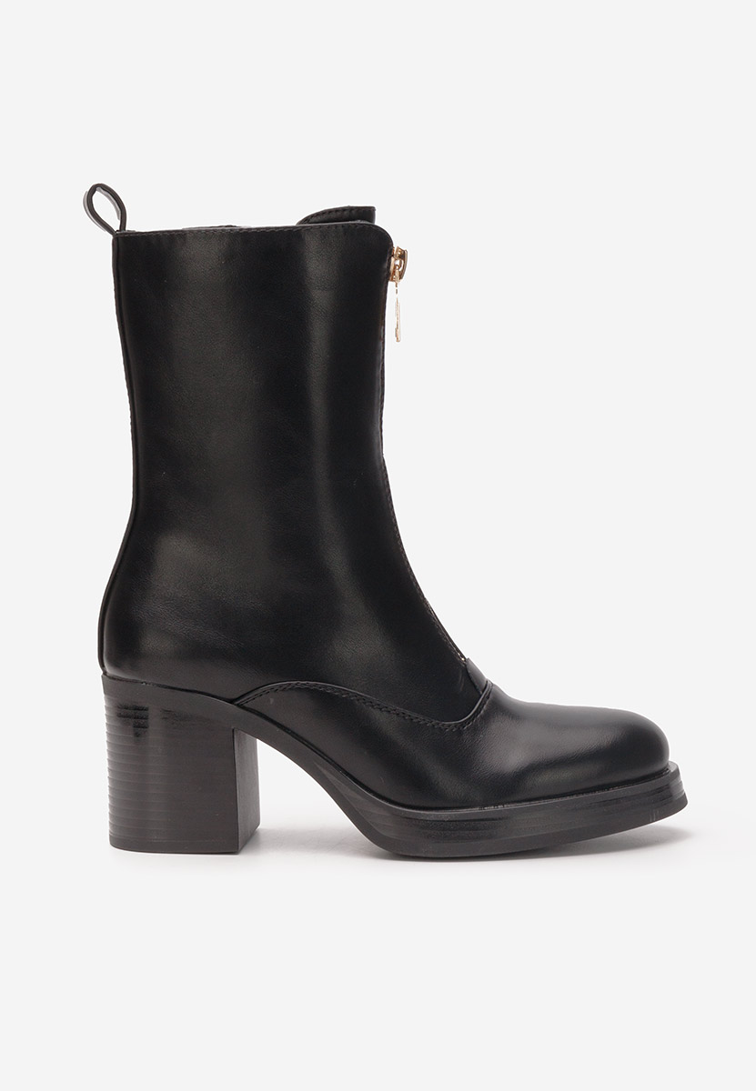 Botine cu toc gros Rosada negre