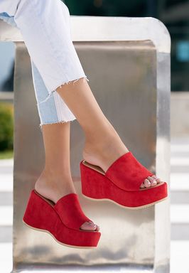 Papuci cu platforma Belona rosii