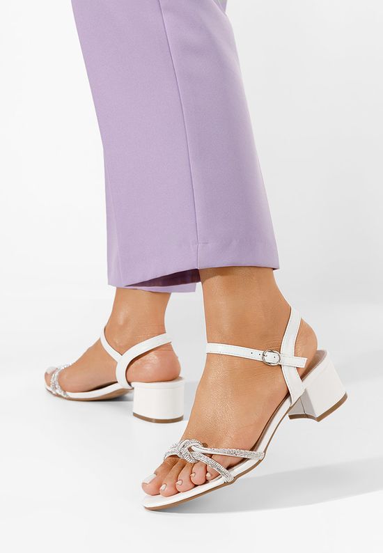 Sandale elegante cu toc mic Varna albe Zapatos